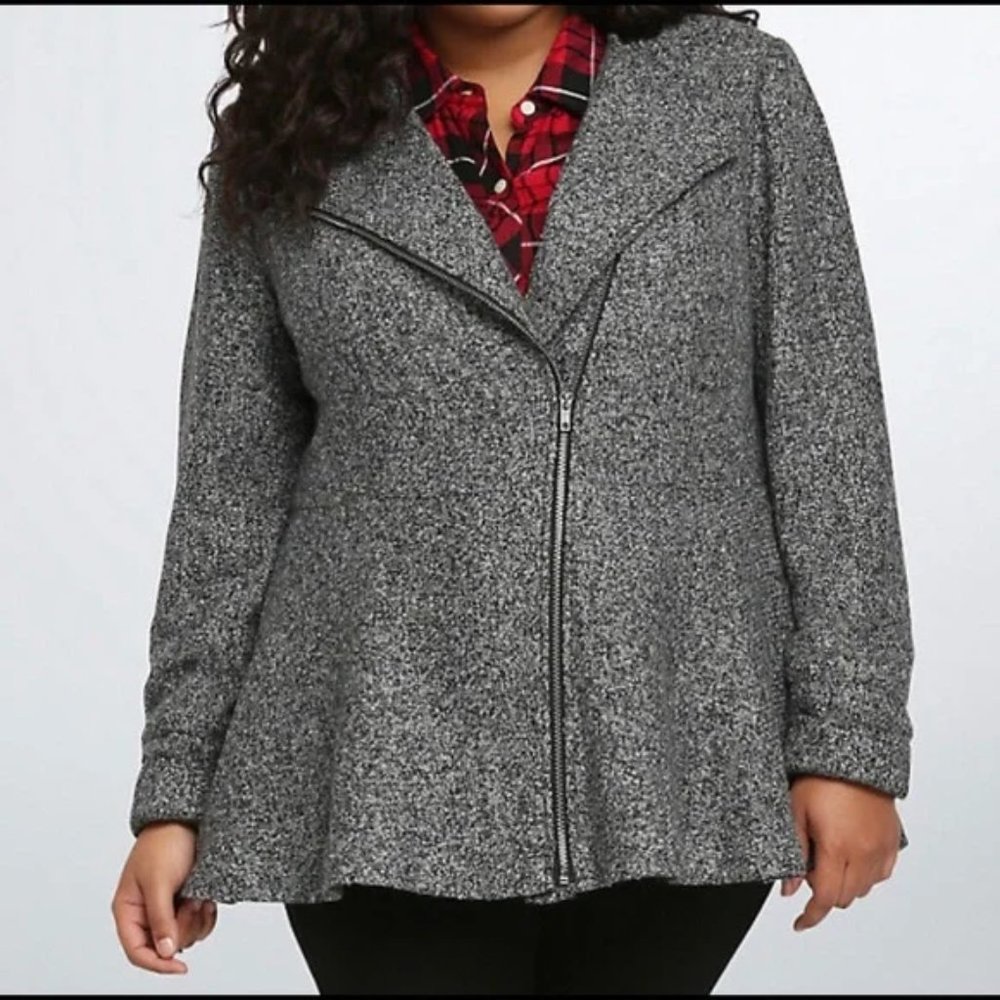 Torrid Plus Size Fit & Flare Gray Wool Tweed Jacket Coat Women's Size 2X